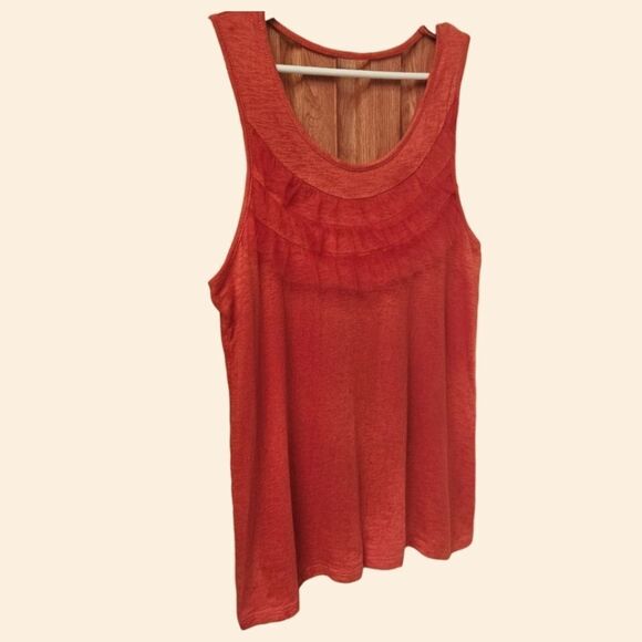 ☮️LSENBOYE WOMENS PRETTY RED FRONT MESH RUFFLE TANK TOP XL - Picture 8 of 12